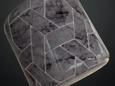 Polished Grey Veined Marble Geometric Tiles PBR Seamless Texture