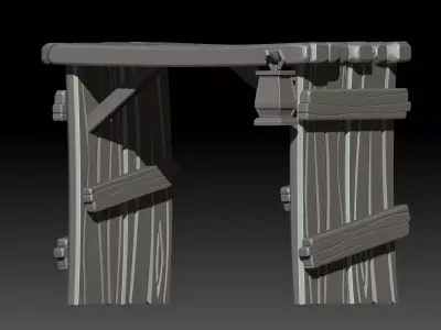 Stylized wooden gate 3D model