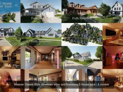 Modular Classic Style American Villas and Mansions 5 House pack