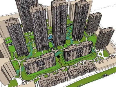 LANDSCAPE DESIGN OF POOL AREA ALONG BUILDINGS 3D model