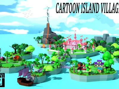 Cartoon island village T2 Low-poly 3D model