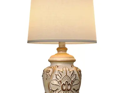 Rustic Country Nightstand Desk Rural Lamp Carved Wooden Base 3D model