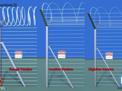 Barbed Wire Fence Railclone System - 3 types 3D model