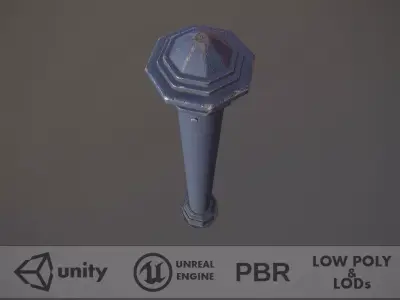 Barrier Bollard pack 3 Blue v3 Low-poly 3D model