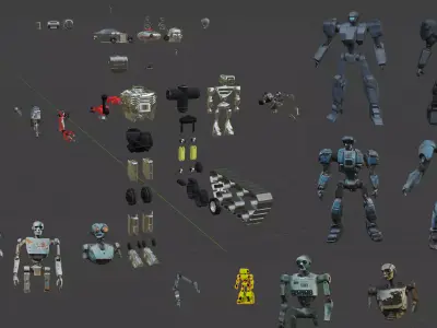 Robot Kitbash Hard Surface and Sculpted Mechs and Derelicts 3D model