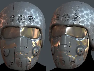 Gas mask helmet 3d model scifi Low-poly Low-poly 3D model 23