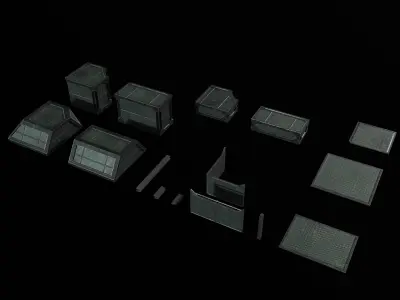 Modular Kit Outpost Walls PBR Low-poly 3D model