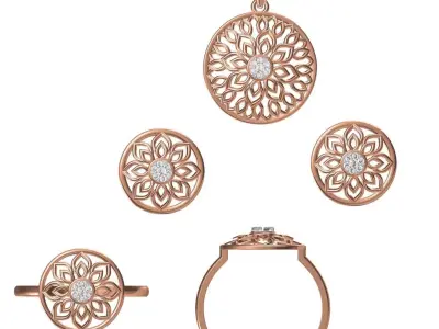Light wt Ring Earrings Pendant set stl jcd 1-render details  3D print model 5