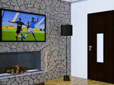 Fireplace with Window Cobblestone Walll Free 3D model