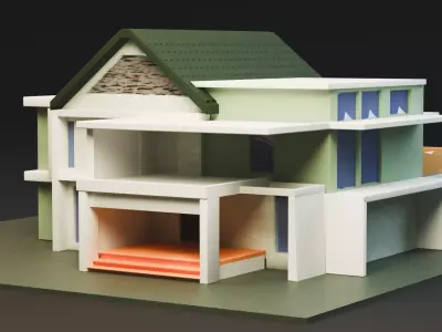 Modern Two-Storey House UV Unwrapped 3D Architectural Model Low-poly 3D model