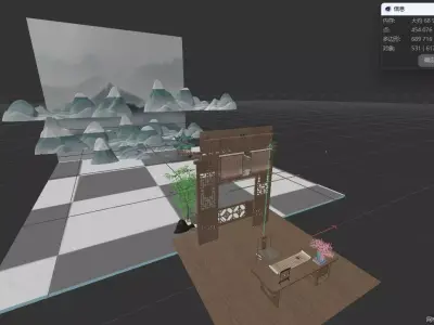 Chinese architectural scene in spring 3D model