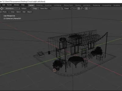 cafe with wine and a glass Low-poly 3D model