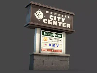 City Center Sign Low-poly 3D model