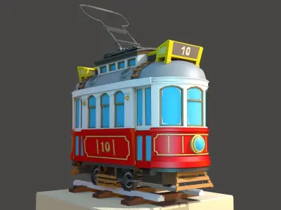 Old City Tram Low-poly 3D model