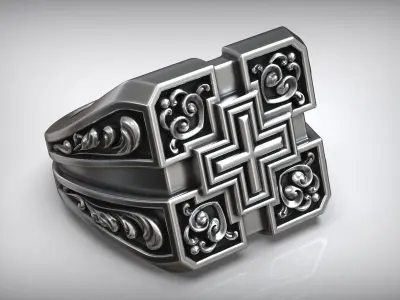 Square Cross Pattern Silver Signet 3D print model