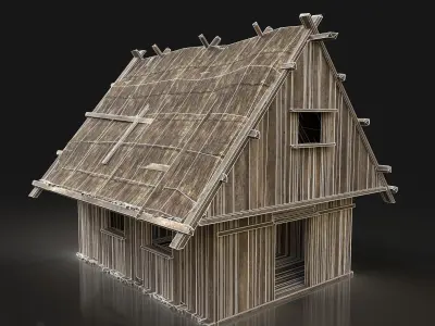 Next Gen AAA Simple Thatched Hut Cottage House Cabin Wooden Low-poly 3D model