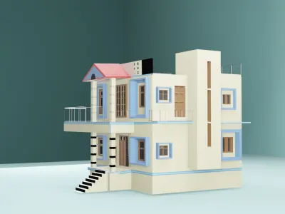 Modern Two Story House Exterior 3D Model No Interior Low-poly 3D model