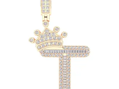 Crown Initial  T  Letter Pendant 3D print model