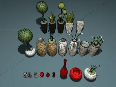 Plants and vases Low-poly 3D model