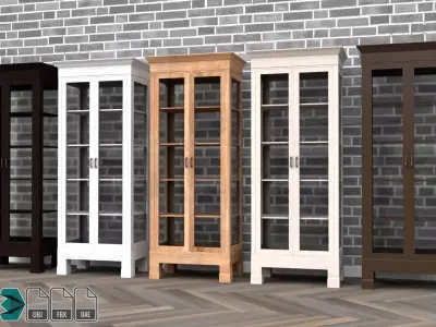 Cabinet tall wooden bookcase with shelves Low-poly 3D model