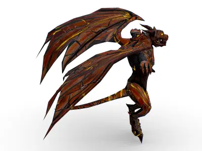 Low Poly Stone Red Fire Gargoyle Monster Low-poly 3D model