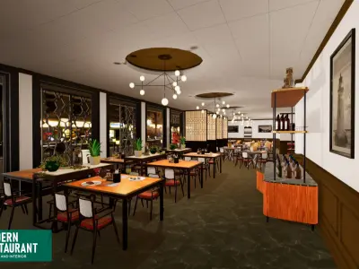Modern restaurant - building and interior 3D model