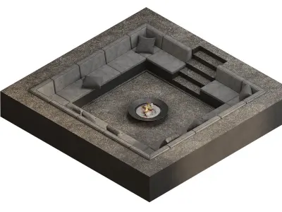 Relaxation area with sofas and fireplace 3D model