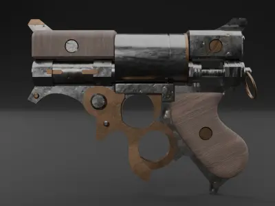 Steampunk revolver 3D model for game 3D model