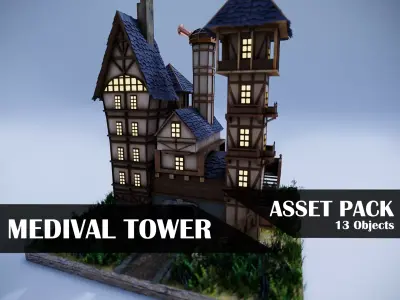 Medieval Tower Abitation Asset Pack Low-poly 3D model