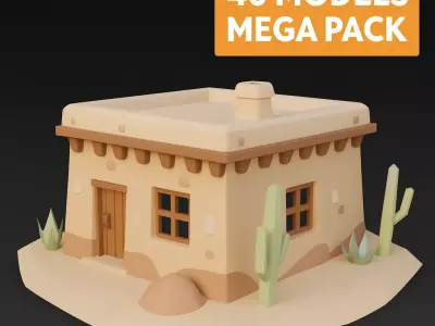 Low Poly Desert Village Pack 02 Stylized Game Ready 3D Models Low-poly 3D model