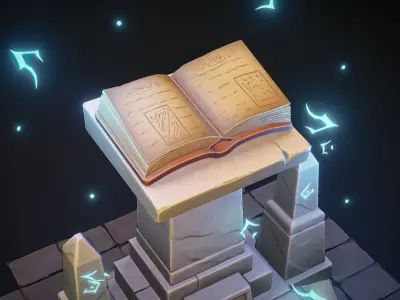 Stylized Altar and Spellbook Low-poly 3D model
