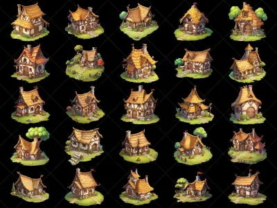 130 Transparent Fantasy Jungle Hut Game Asset Texture