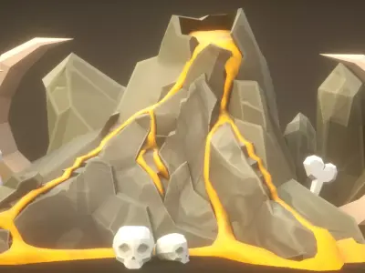 Lowpoly Volcano Rock Cartoon Pack Low-poly 3D model