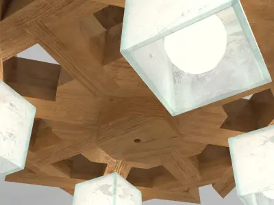 Wooden chandelier quadrangular 3D model