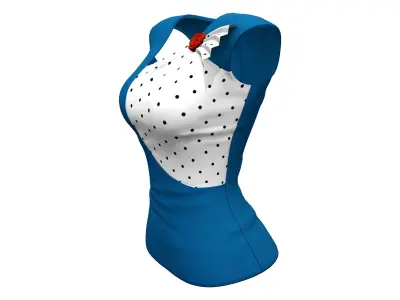 Asymmetric Neckline Cap Sleeve Vintage Polka Dot Blouse Low-poly 3D model