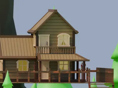 Stylized Low-Poly Tree House Environment  Created in Blender Low-poly 3D model