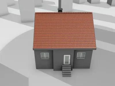 City House - 3 - Half-Double-House - Roof red - Wall black white Low-poly 3D model