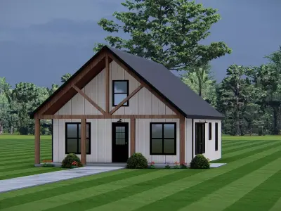 Modern Tiny American Farmhouse 3D Exterior Model Single Story  3D model