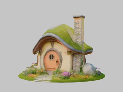whimsical small hobbit house Fantasy Low-poly 3D model