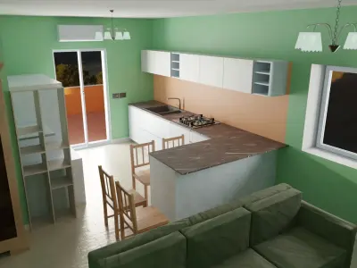 Complete house with furniture Low-poly 3D model