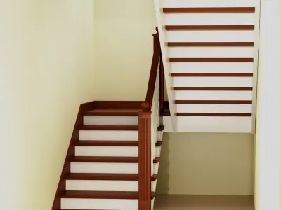 Ladder staircase with wooden treads and railings 3D model