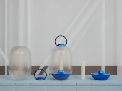 Candle Light Lantern with Multiple Parts on a Tiles Floor Low-poly 3D model