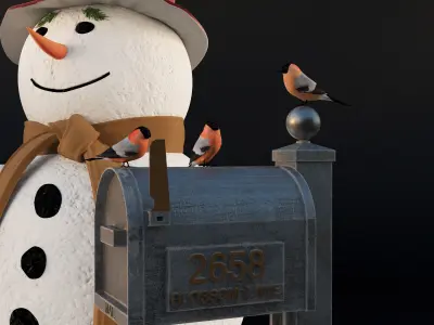 Snowmen with bullfinches 3D model