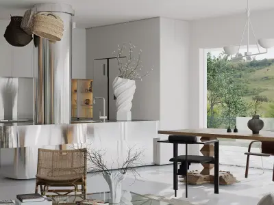 Living Room with Workspace Scene in Native Blend File 3D model