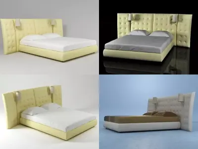 Angle bed with different headboards and pillows 3D model