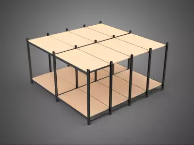 MODULAR DISPLAY FRAME WAREHOUSE SHELVING STORAGE RACK WOOD METAL 3D model