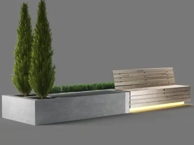 bench312 concrete bench with two trees in it 3D model