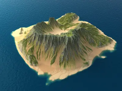 Tropical Island Terrain 6 Low-poly 3D model