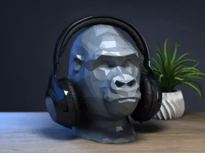 Low-poly gorilla Headphone Stand Cyborg Headset Stand 3D print model
