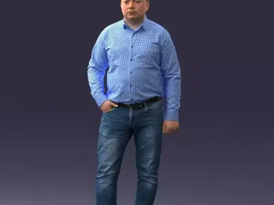 000261 Casual Man in Checkered Shirt and Jeans 0403 Low-poly 3D model